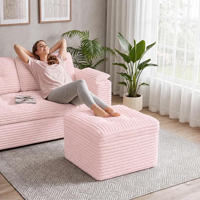 23.6in Pouf Ottoman, Corduroy Ottoman Foot Rest - Image 7