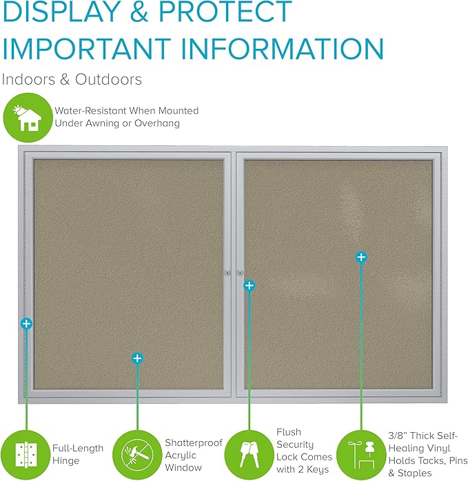 Ghent 36"x60" 2-Door Outdoor Enclosed Vinyl Bulletin Board, Shatter Resistant, with Lock, Satin Aluminum Frame - Caramel (PA23660VX-181), Made in the USA-DeskLoop Office