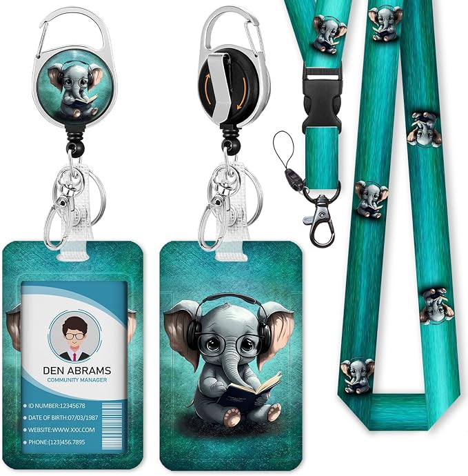 Piefly Lanyards for Id Badges, Cute Elephant Badge Holder by Piefly