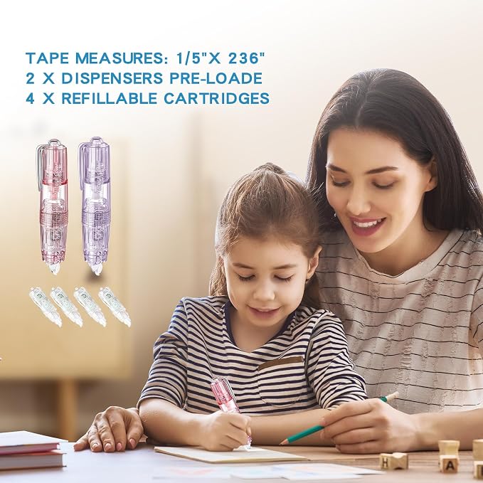 White Retractable Correction Tapes, 2 Cute Pre-Loaded Correctors - Image 2