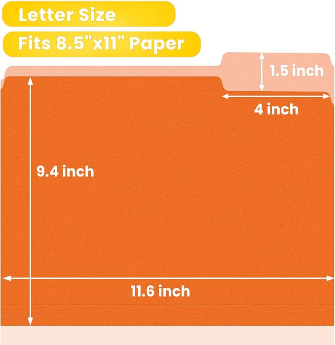 SUNEE File Folders Letter Size Orange, 100 Pack Manilla Folders 8.5 x 11 - Image 2