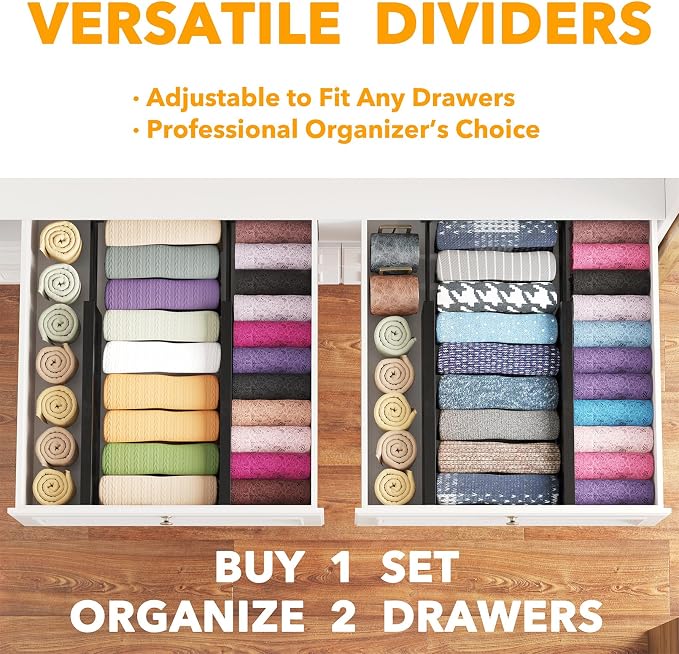 SpaceAid Bamboo 4 Pack Dresser Drawer Dividers, 4.65“ High Adjustable 12.5“-17” - Image 5