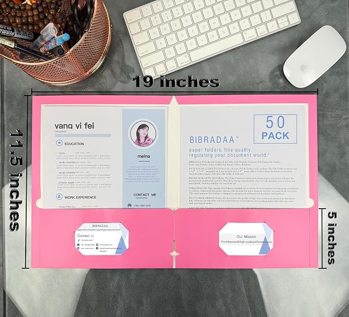 BIBRADAA® 50 Packs Pink Folders - Image 3