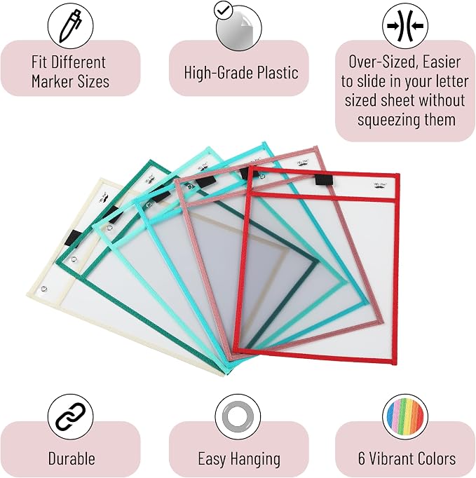 Mr. Pen- Reusable Dry Erase Pocket Sleeves, 6 Pack, Colorful | Clear Plastic - Image 4