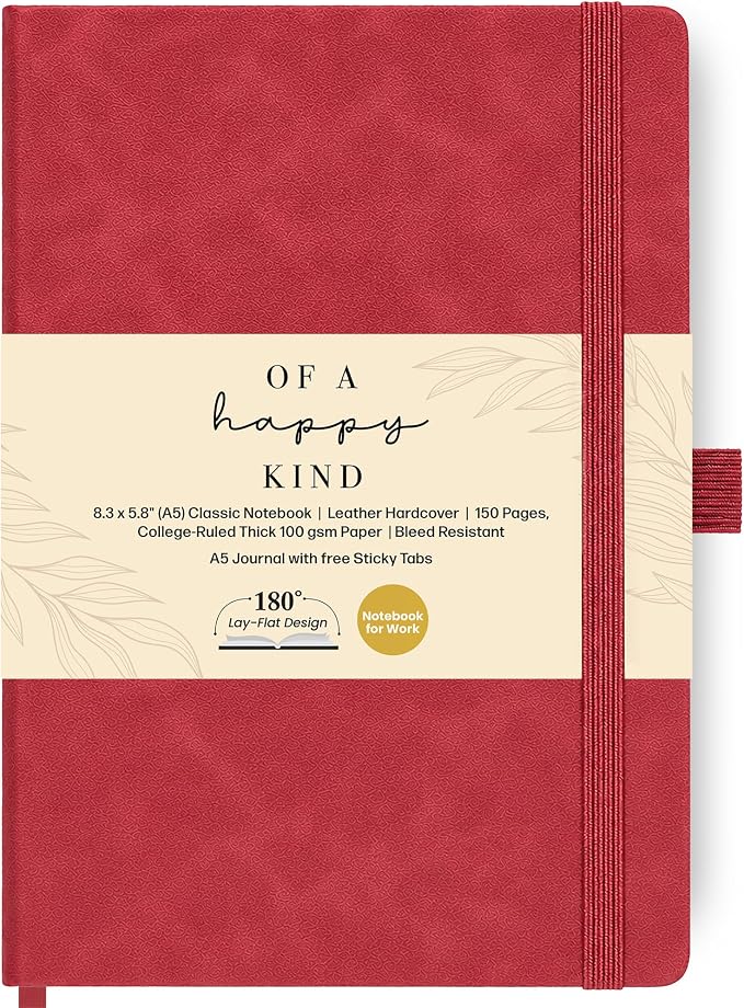 A5 Premium Leather Journal Red 5.8x8.3" Lined Leather Notebook 300 Pages | by Unknown