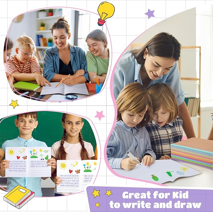 Henoyso 40 Pcs Primary Composition Notebook 9 3/4 x 7 1/2 Inch Kids Journal, Back to School Supplies, K-2 Primary Writing Notebook for Kids Student Draw and Write Story Journal (Colorful Macaron)-DeskLoop Office