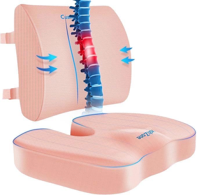 CushZone Ergonomic Seat Cushion & Lumbar Support Pillow by CushZone