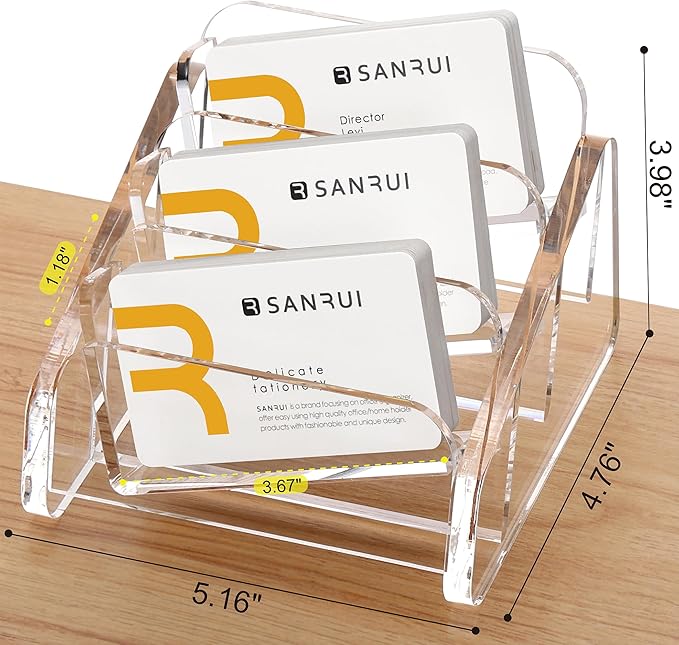 SANRUI Acrylic Business Card Holder for Desk, 3 Tier Clear Tilt Business Name Card Display Holders Stand Storage Organizer Fits 180 Business Cards (Horizontal, 3-Slot)-DeskLoop Office