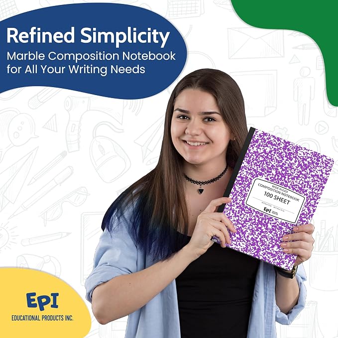 4 Pack - EPI Wide Ruled Composition Notebook Assorted Marble Colors - 200 Pages - Image 8