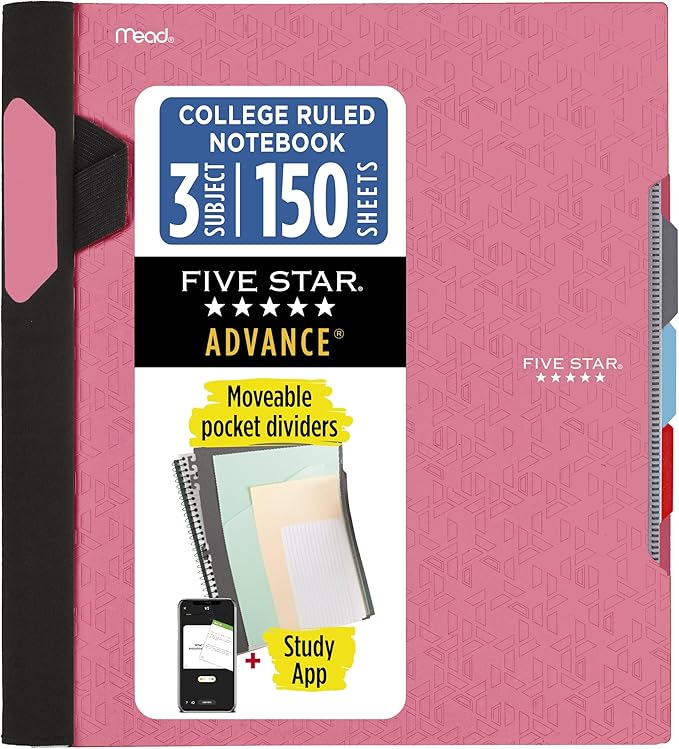 Five Star Advance Spiral Notebook + Study App, 3 Subject, 8.5" x 11" College by FiveStar
