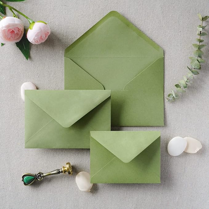 PONATIA 50 Pack A1 Envelopes, 3.62 x 5.2'' Sage Green Envelopes Perfect - Image 5
