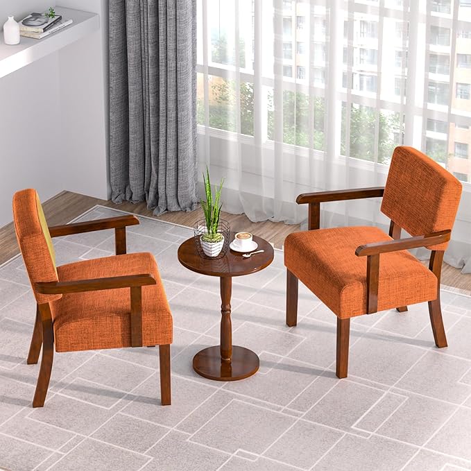 Accent Chair Set of 2 with Table, Living Room Chairs with Soft Seat and Armrests for Living Room Bedroom Reading Room Waiting Room (Orange), Linen, AC01-DeskLoop Office