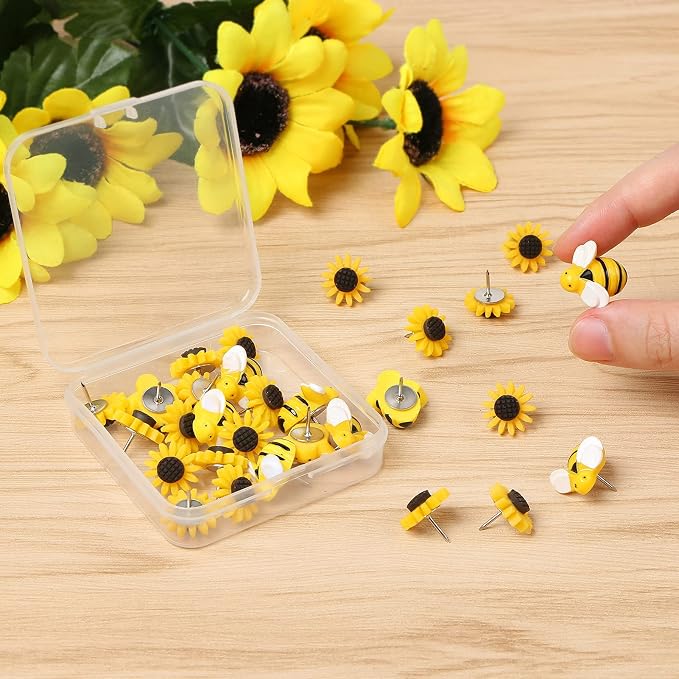 Sunflower Bee Push Pins, Thumb Tacks Decorative Push Pins Cork Board Pins - Image 6