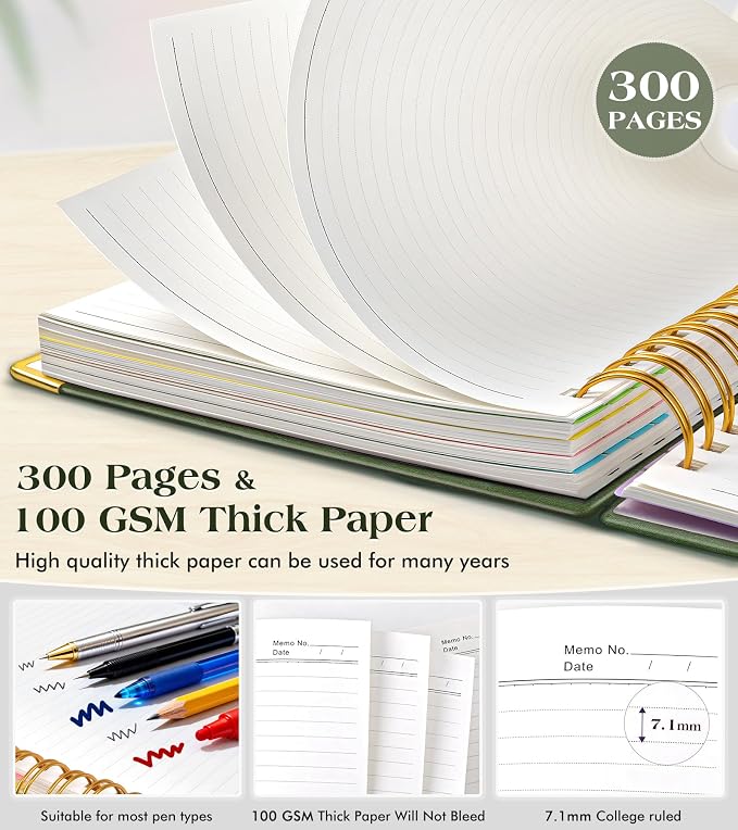 Spiral Notebook Journal with Removable Dividers Tabs, 300 Pages Hardcover - Image 5