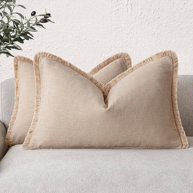 Foindtower Set of 2 Decorative Linen Fringe Lumbar Throw Pillow Covers Boho by Foindtower