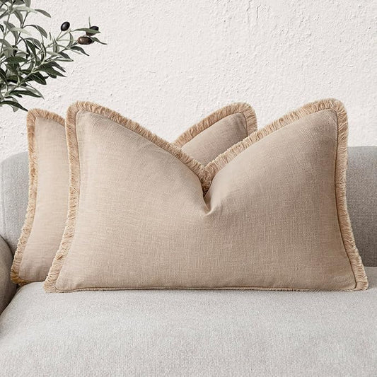 Foindtower Set of 2 Decorative Linen Fringe Lumbar Throw Pillow Covers Boho by Foindtower