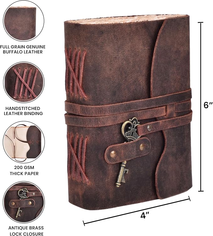 LEATHER VILLAGE Leather Journal – 200 Handmade Vintage Deckle Edge Paper – - Image 5