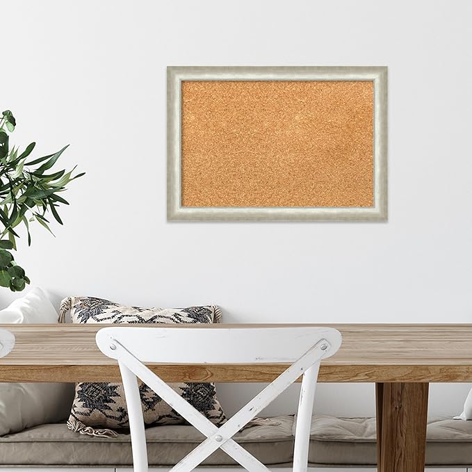 Amanti Art Natural Cork Board for Wall, 14x20 Vision Board with Silver Wood Frame, Small Corkboard Office Decor for Home Organization, Modern Corkboard Pinboard to Display Items for Home Organization-DeskLoop Office