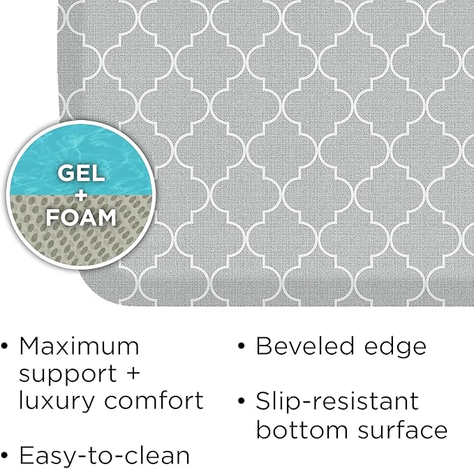 GelPro Elite Trellis Light Grey Kitchen Comfort Mat, 20" x 36-DeskLoop Office