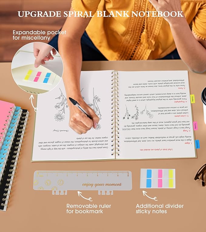 Blank Spiral Notebook Journal 8.5” x 11”, A4 Large Sketch Book for Women Men, 100 GSM Blank Paper Drawing Notebook, Plastic Hardcover Spiral Bound Sketchbook for Sketching Work School Writing, Yellow-DeskLoop Office