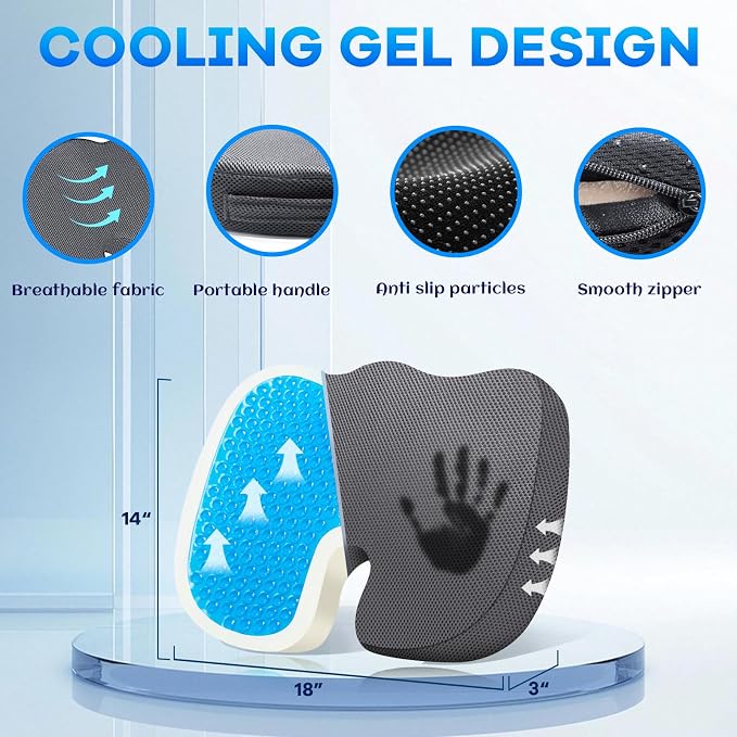 Gel Seat Cushion & Lumbar Support Pillow Set, Cooling Memory Foam - Image 2