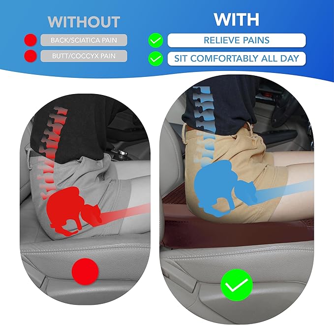 Car Seat Cushion, Comfortable Memory Foam Seat Pillow for Driving, Sciatica-Back Pain Relief, Cushion for Car-Truck, Office, Wheelchair - Brown-DeskLoop Office