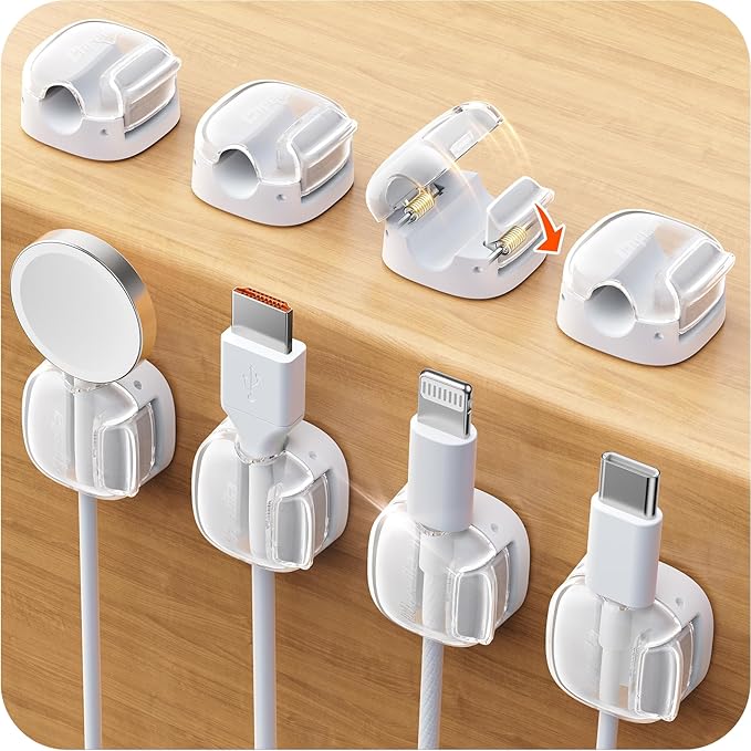 Cable Clips, 8 Pack Cord Holder Cord Organizer Spring Cord Clips Phone Charger by Chfeila