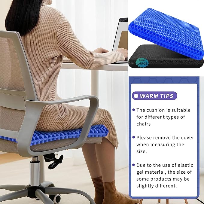 Gel Seat Cushion, 19x19inch Super Large Gel Cushion Pressure Pain Relief Seat Cushion for Long Sitting, Soft Breathable Gel Chair Pads for Home Office Wheelchair Car Seat (Blue)-DeskLoop Office