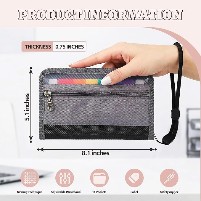 Portable Receipt Organizer & Coupon Holder, 12 Pockets Accordion Expanding File - Image 2