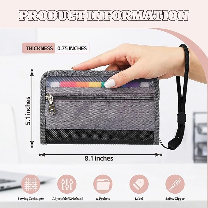 2pcs Portable Receipt Organizer & Coupon Holder, 12 Pockets Accordion Expanding - Image 2