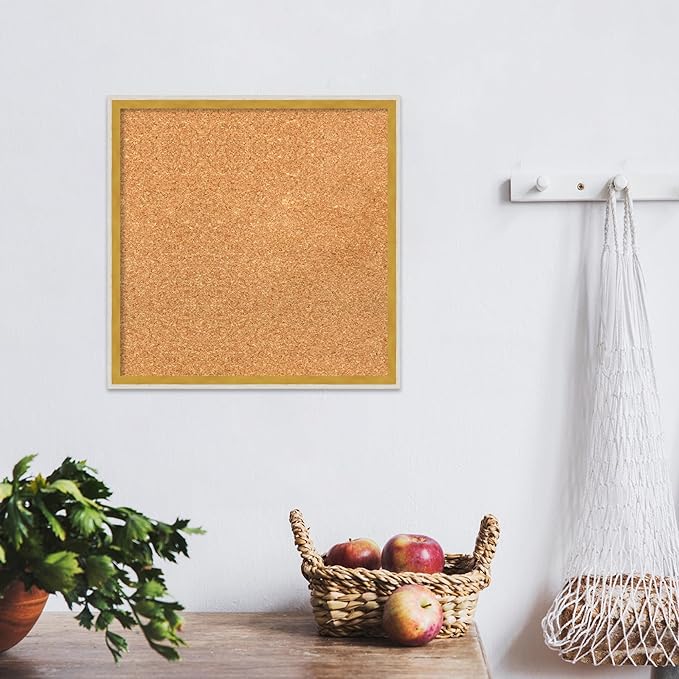 Amanti Art Natural Cork Board for Wall, 17x17 Vision Board with White Frame, Small Corkboard Office Decor for Home Organization, Modern Corkboard Pinboard to Display Items for Home Organization in-DeskLoop Office