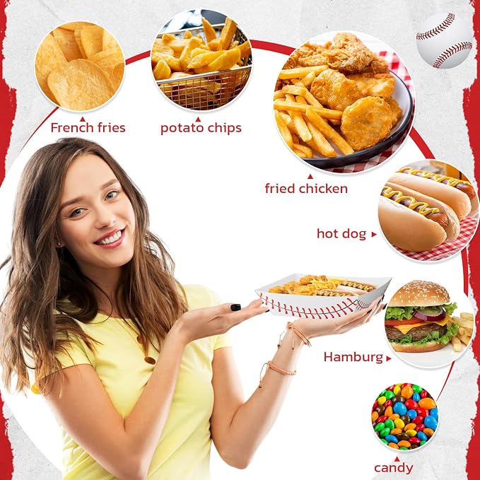 Roshtia 100 Pack Baseball Party Supplies Paper Food Trays Disposable Serving - Image 4