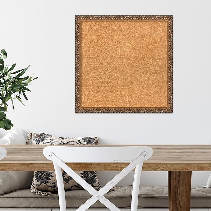 Amanti Art Natural Cork Board for Wall, 20x20 Vision Board with Bronze Frame, Small Corkboard Office Decor for Home Organization, Traditional Corkboard Pinboard to Display Items for Home Organization-DeskLoop Office