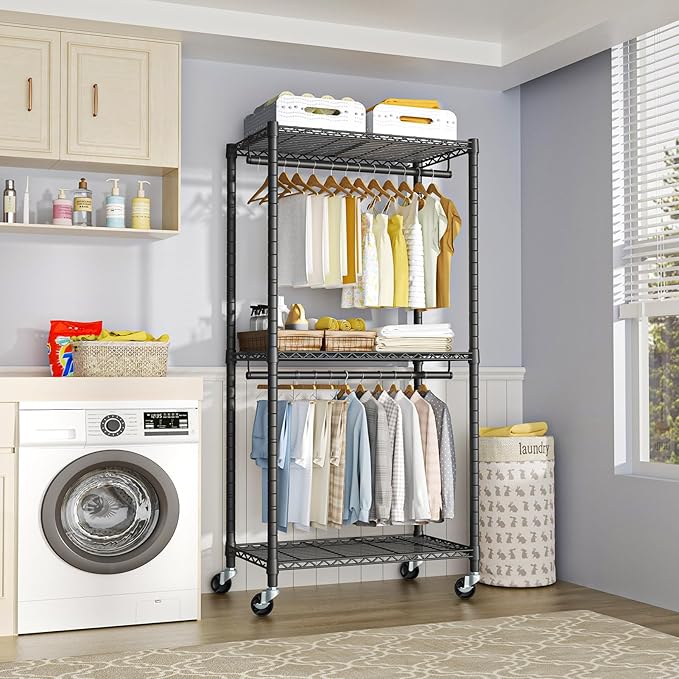 Heavy-Duty Portable Closet, 30"W x 14"D x 76"H, Black, Carbon Steel-DeskLoop Office