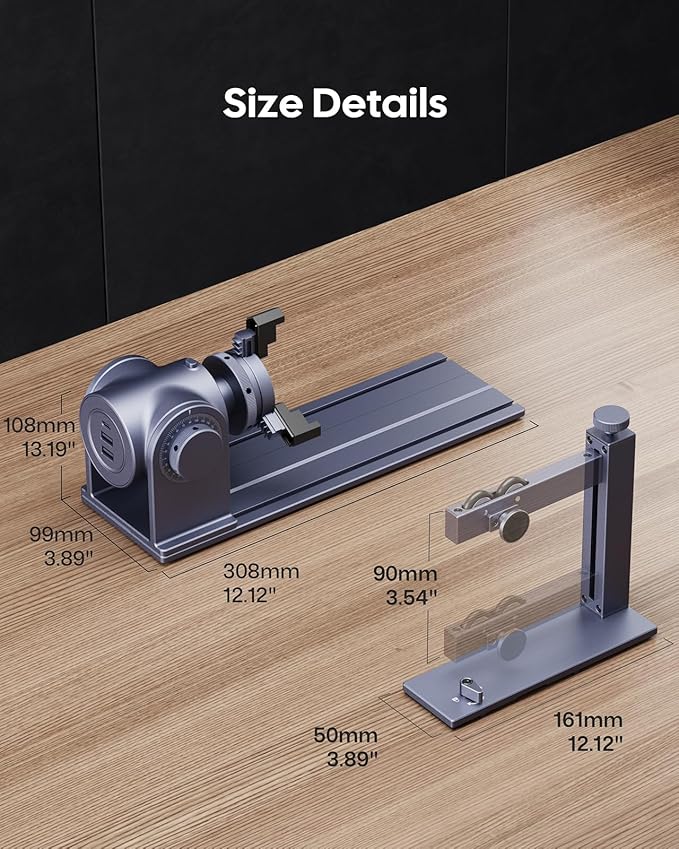 LaserPecker Rotary Extension for LP5/LP4 Engravers, 3-200mm Cylindrical Engraving, 180° Angle Adjustment & Scale Dial - Professional Rotary Module for Rings/Bottles/Cones-DeskLoop Office