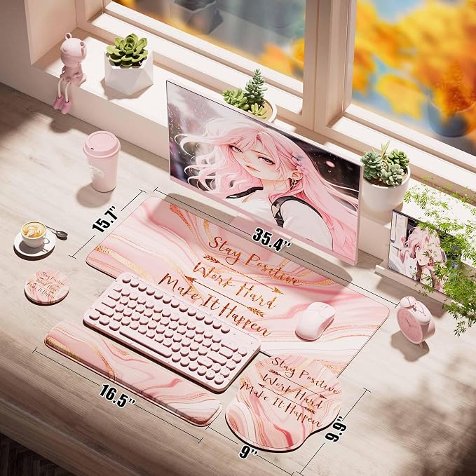 Large Mouse Pad and Keyboard Wrist Rest + Desk Mat Set, Full Long Mouse Pads - Image 3