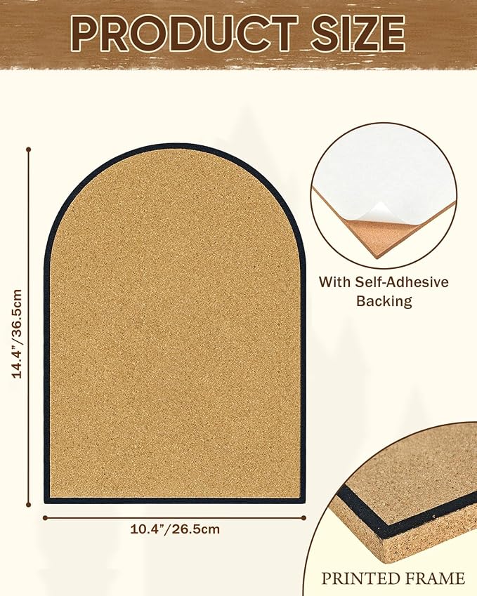 Self-Adhesive Arch Pin Cork Board, 10.4" x 14.4" 1/2" Thick - Image 2