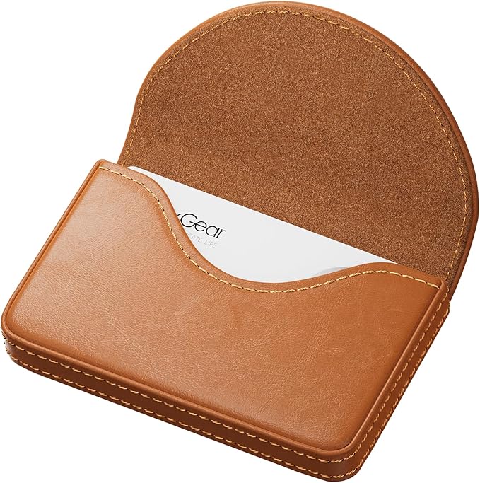 MaxGear Business Card Holder, PU Leather Business Card Case, Light Coffee | by MaxGear