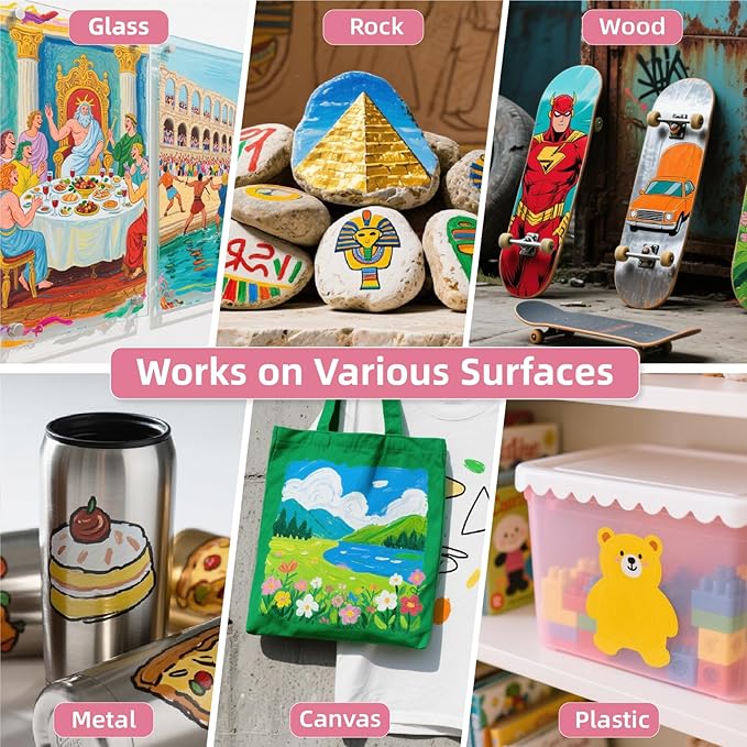 WUO 36 Colors Acrylic Paint Markers (2 Metallic), Automatic Ink Control Brush Tip for Multi-Surface Acrylic Paint Pens for Rock Painting, Wood, Canvas, Glass, DIY Art-DeskLoop Office