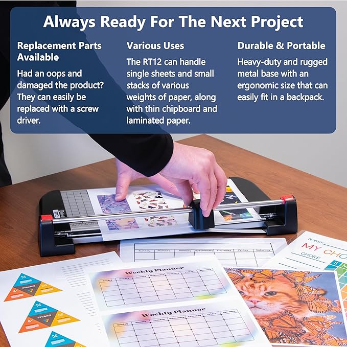 United Office Products RT12 Rotary Paper Trimmer, 12.5" Cut Length, 10 Sheet Capacity, Metal Base, Paper Cutter for Offices, Schools and Crafts-DeskLoop Office