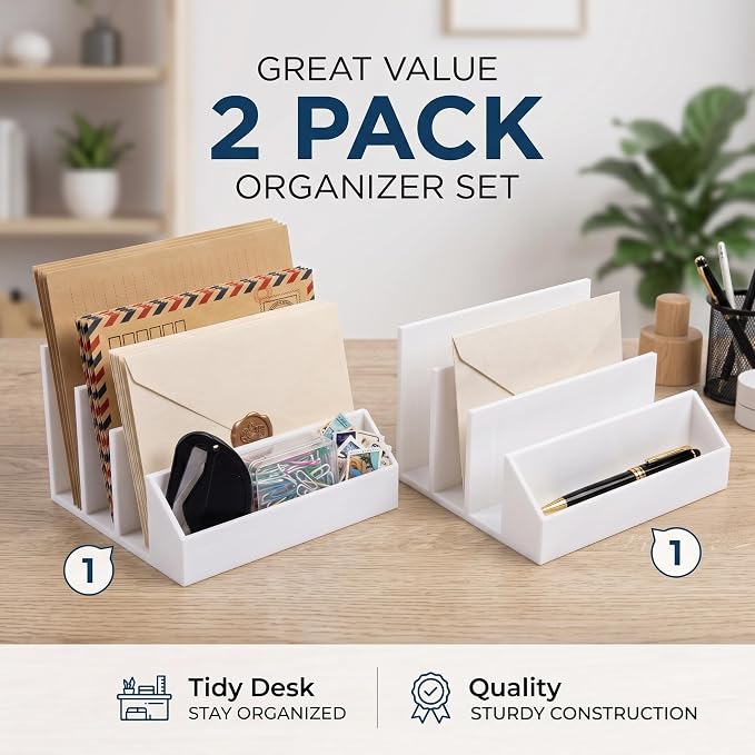 2 Pack 3-Slot Mail Organizer for Desk - Image 3
