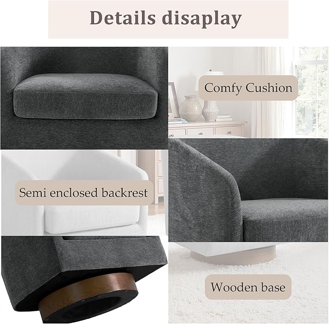 UIXE Swivel Accent Chairs Set of 2, Chenille Upholstered Barrel Chair for Living Room, Comfy Round Armchair Single Sofa Bedroom Reading Seat - 31" W, Gray-DeskLoop Office