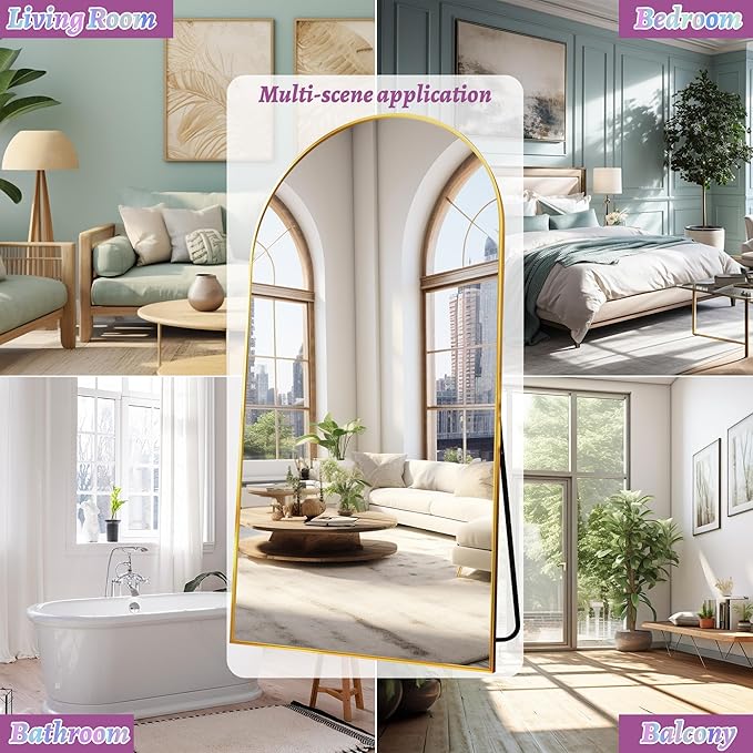 Full Length Mirror, 81"x41" Oversized Floor Mirror Freestanding, Full Body Floor Standing Mirror with Stand, Hanging Mounted for Bedroom Living Room, Gold, Arched Style-DeskLoop Office