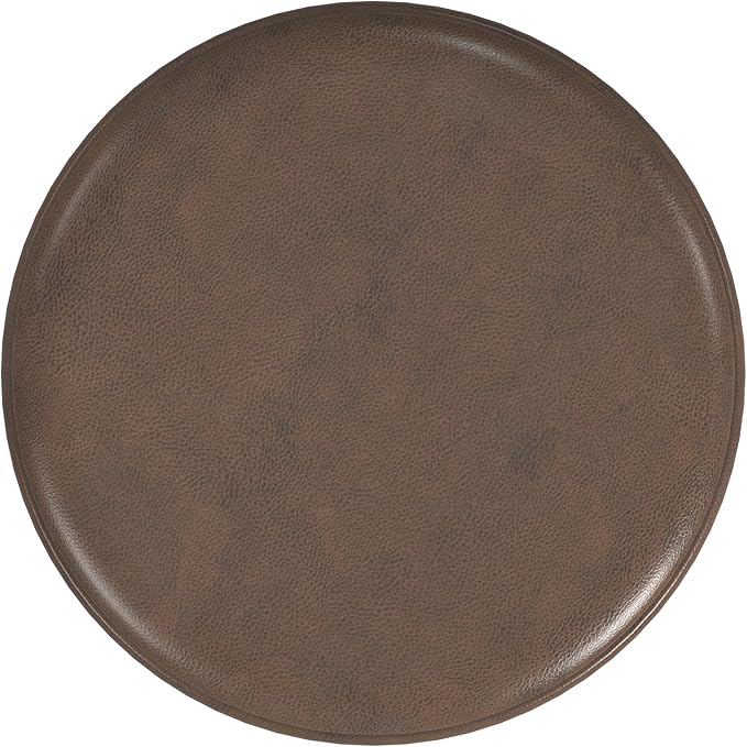 HomePop Upholstered Faux Leather Round Ottoman Home Décor|Foot Rest Ottoman- Brown Faux Leather-DeskLoop Office