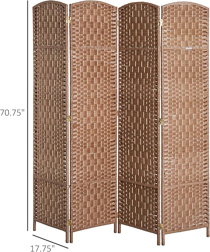 HOMCOM Room Divider 4 Panels Folding Privacy Screen 6FT Tall Portable Wicker Weave Partition Wall Divider for Bedroom Home Office, Natural Wood-DeskLoop Office