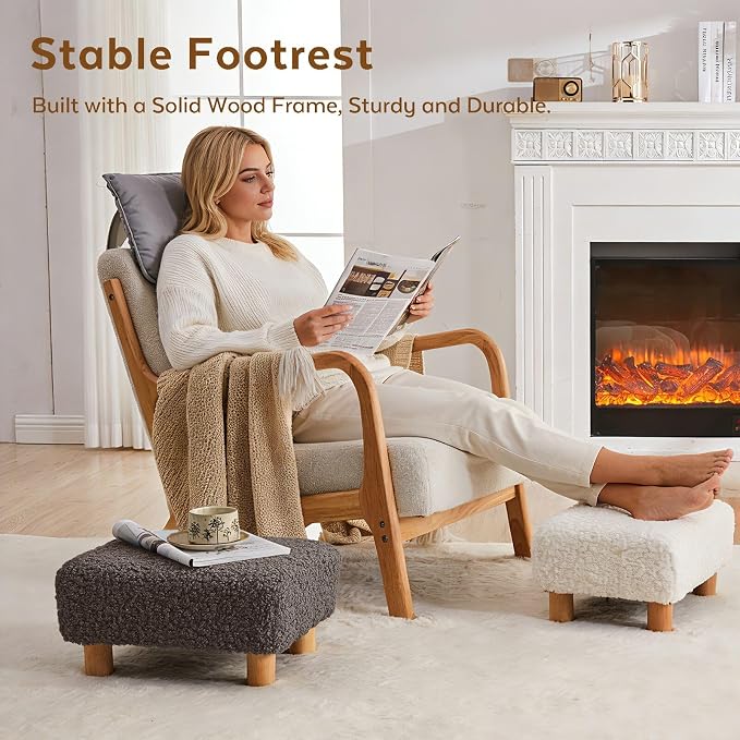 Small Foot Stool Ottoman, Sherpa Footstool Ottoman Foot Rest - Image 7