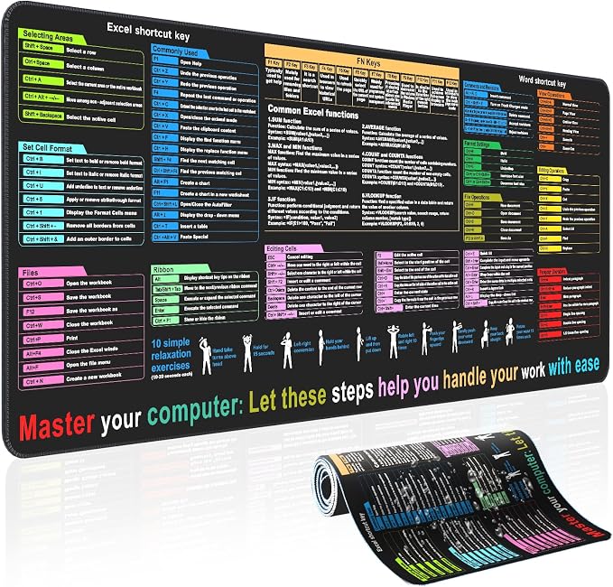 Excel Cheat Sheet Desk pad—Contains 12 Types of Common Skills in Excel and by mirsptexcelmousepad