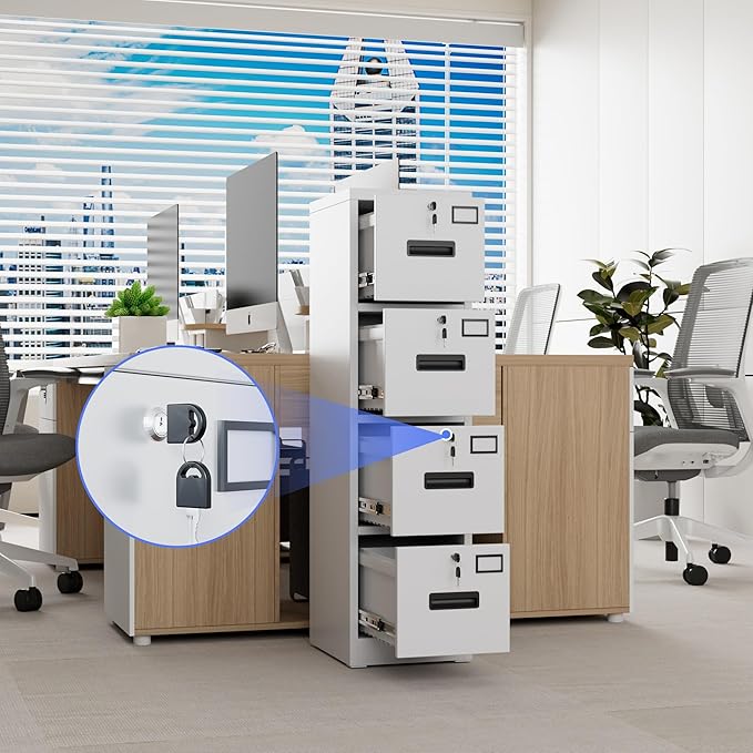 4 Drawer File Cabinet, Metal Vertical File Storage Cabinet with Lock, Office Home Steel Vertical File Cabinet for A4 Letter/Legal Size, 14.96" W x 17.72" D x 55.2" H, Assembly Required-DeskLoop Office