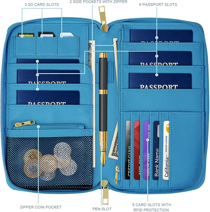 Family Passport Holder Wallet RFID Blocking Document Organizer PU Leather - Image 2