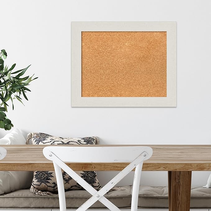 Amanti Art Natural Cork Board for Wall, 17x21 Vision Board with White Frame, Small Corkboard Office Decor for Home Organization, Country Rustic Corkboard Pinboard to Display Items for Home-DeskLoop Office